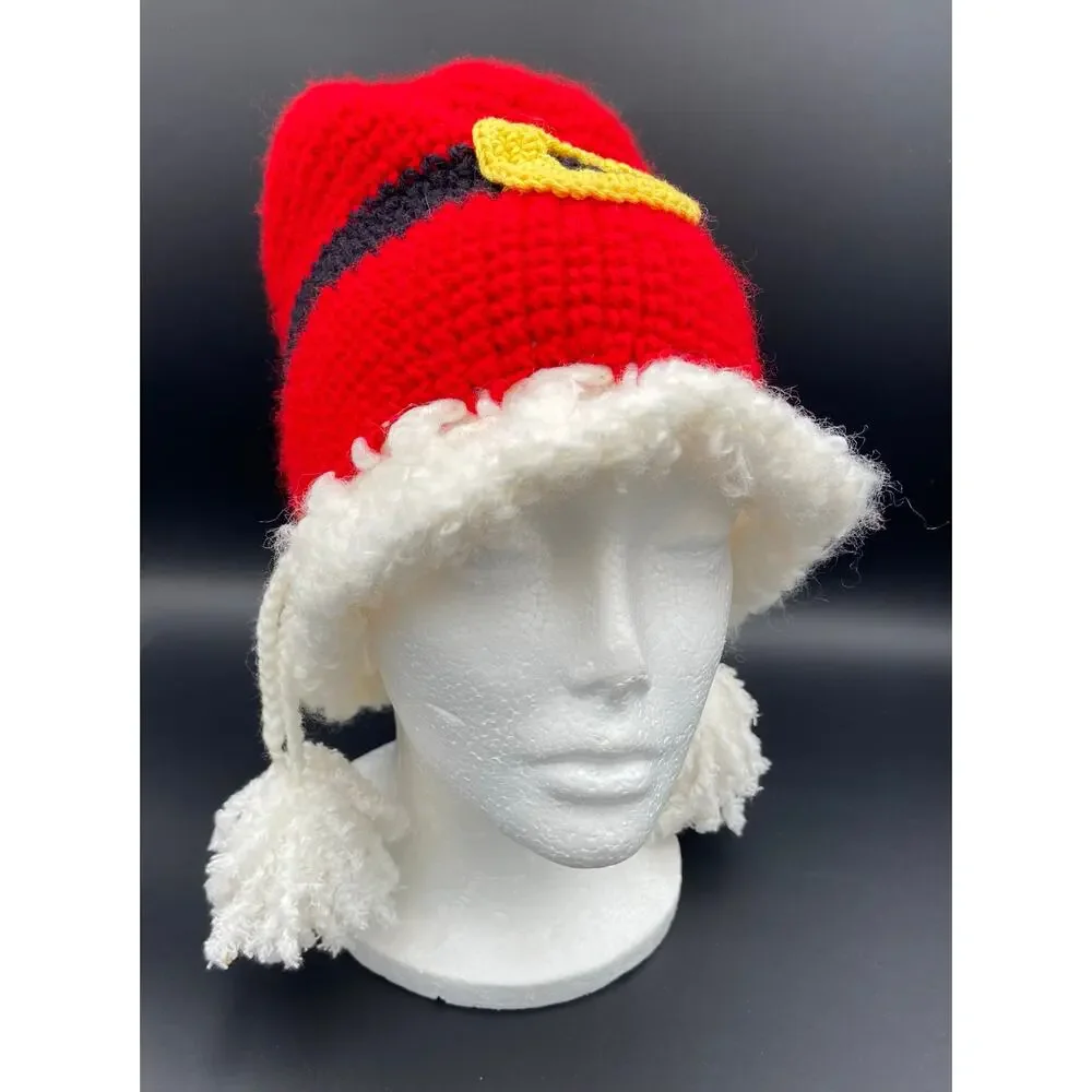 Handmade Baby's Crocheted Red Santa Hat with Tassels - Fits 16